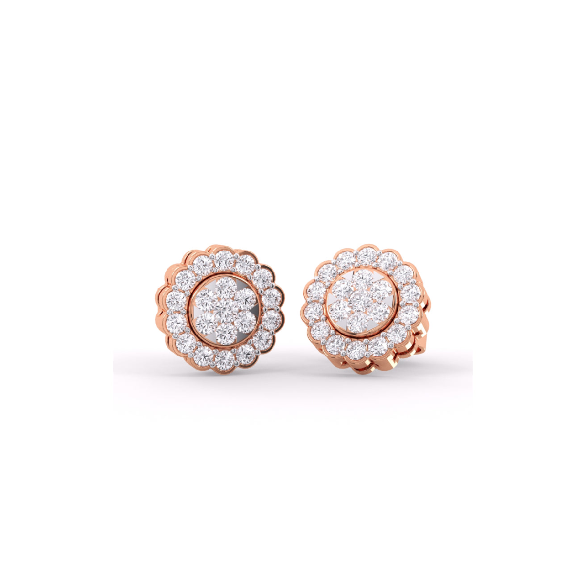 Flower Style Round Diamond Wedding Earrings